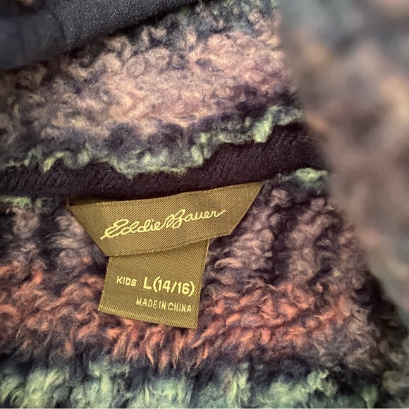 Eddie Bauer Girls Full Zip Fleece Jacket Hood Cozy Large Size 14/16 Purple Blue - Picture 7 of 14